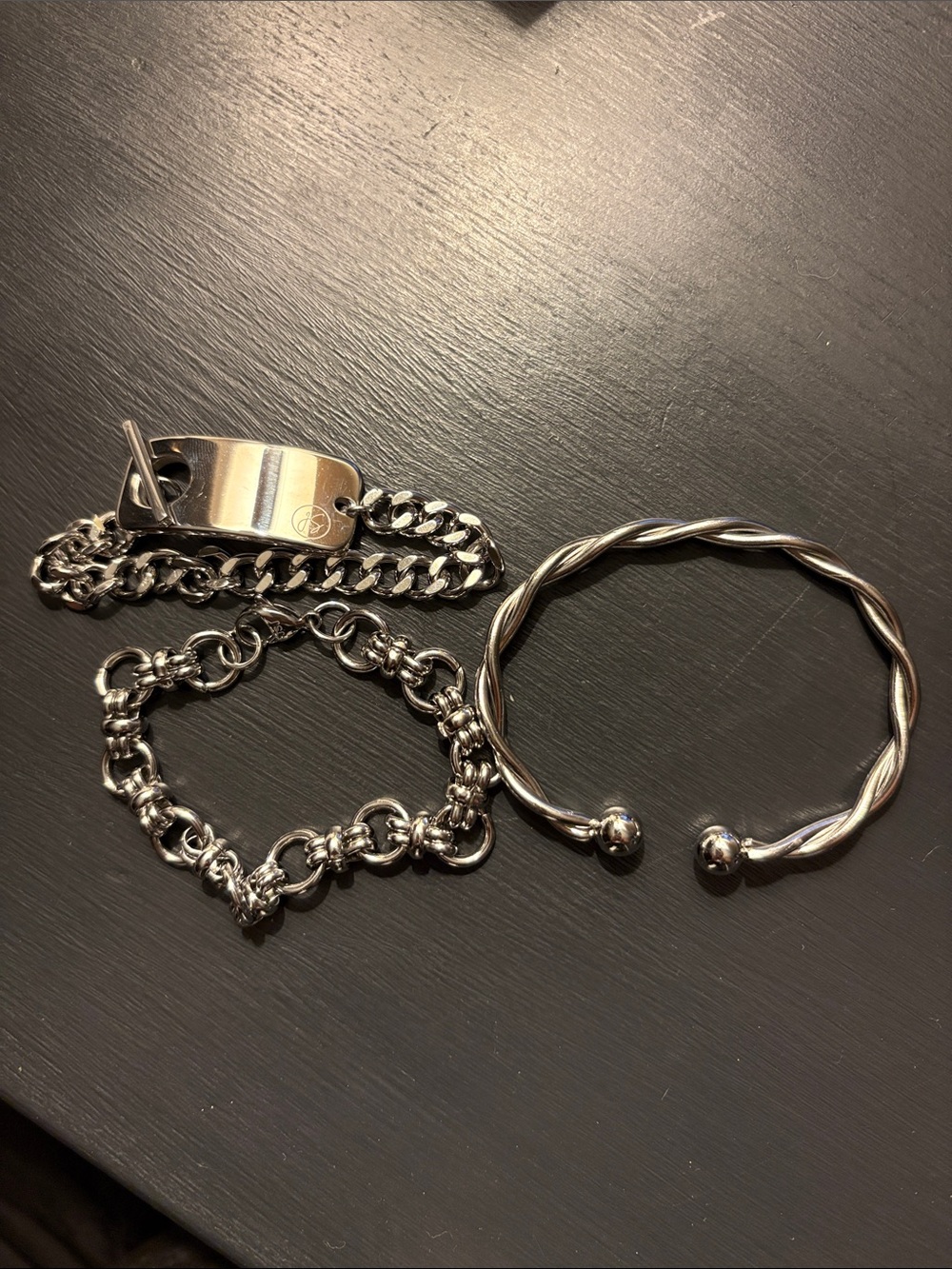 Silver-Tone Bracelet Trio - Chain & Twisted Cuff Set